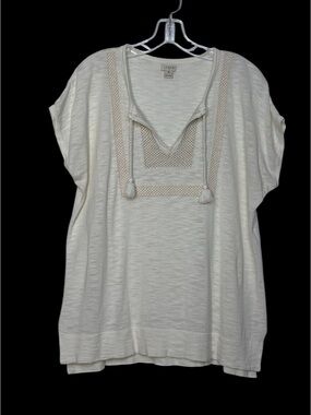 J. Crew Boho Cotton Embroidered Cap Sleeve Summer Top Cream Medium